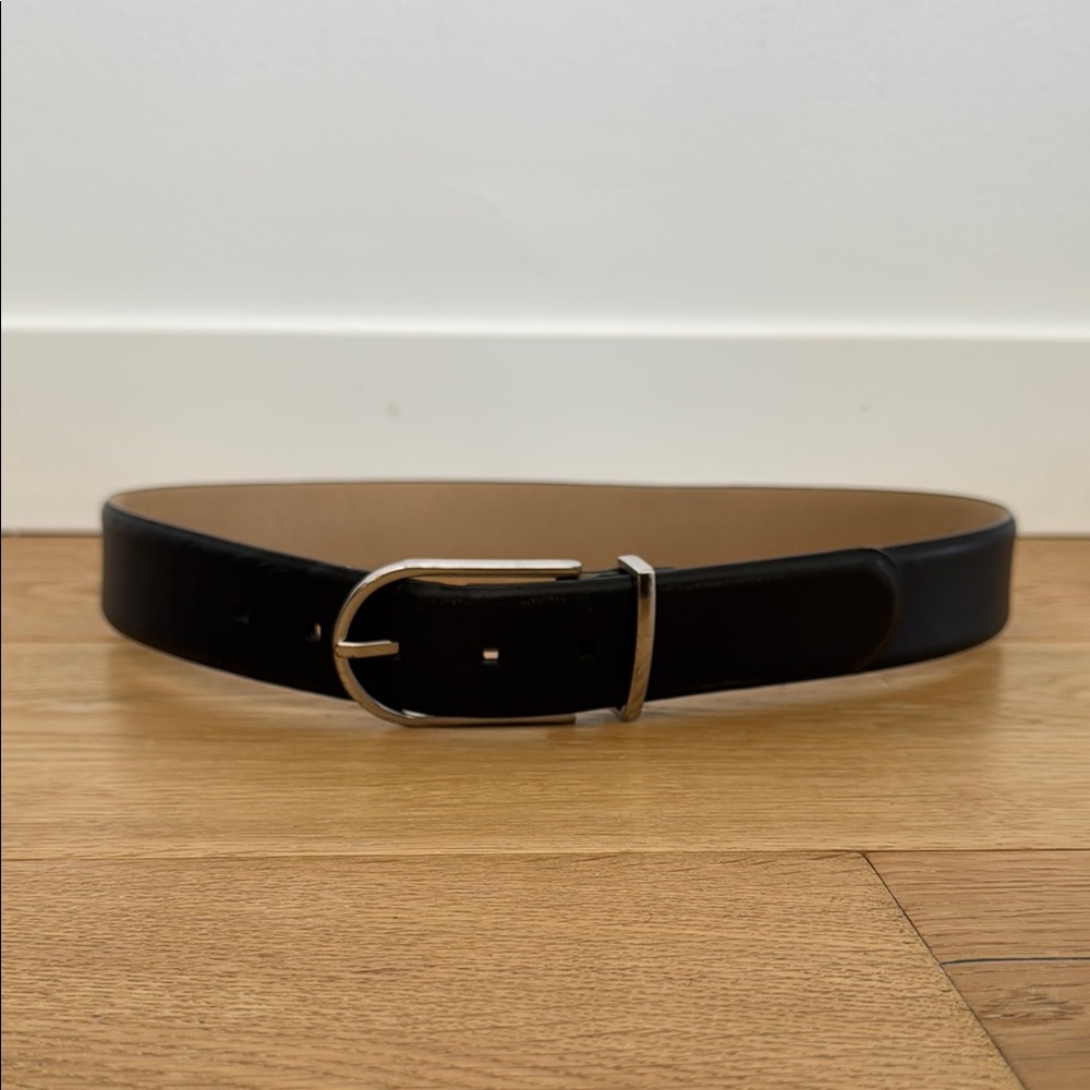 Aritzia Black Leather Belt with Silver Buckle